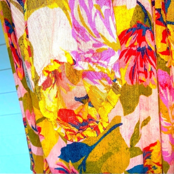 Women’s NWT Terra & Sky Pink and Yellow Boho Ruffled shoulder Blouse size 4XL - Picture 6 of 7